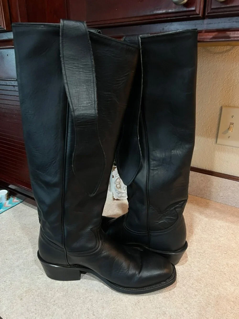 Tony Lama Dominion Old West Shooter Boots Men’s 8D Black Leather 17” Stovepipe